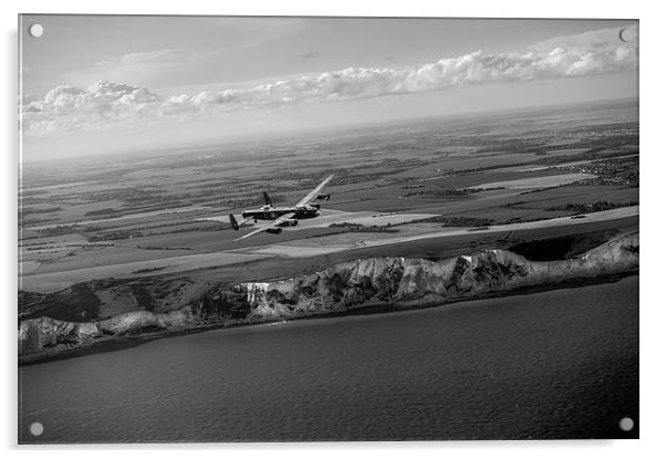 Lancaster over the white cliffs in Kent black and  Acrylic by Gary Eason