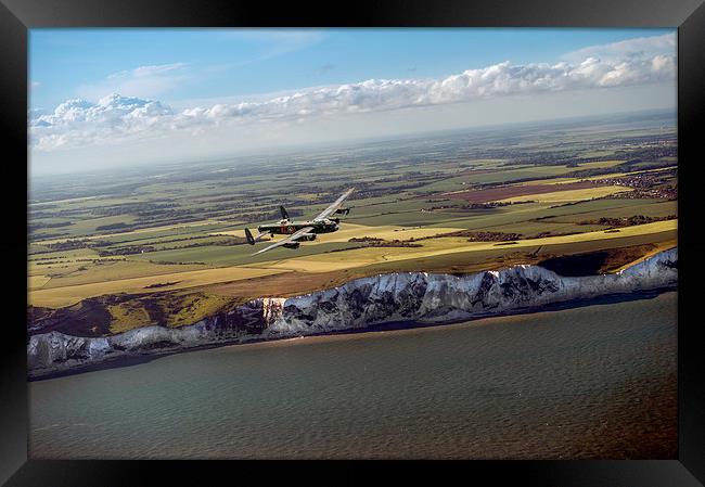 Lancaster over the white cliffs in Kent Framed Print by Gary Eason