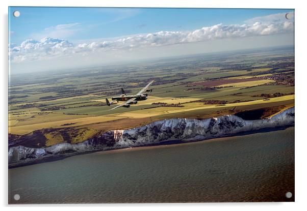 Lancaster over the white cliffs in Kent Acrylic by Gary Eason