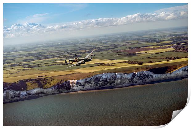 Lancaster over the white cliffs in Kent Print by Gary Eason