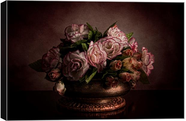  Roses in brass bowl Canvas Print by Eddie John