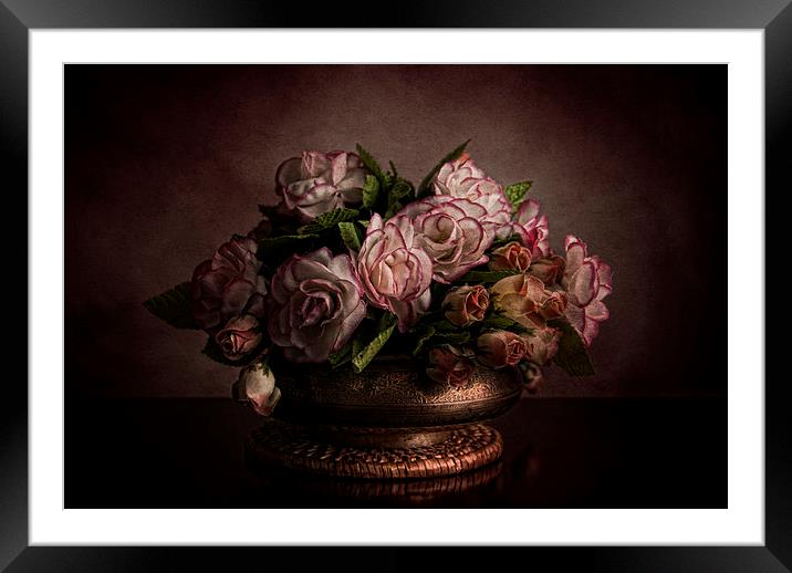  Roses in brass bowl Framed Mounted Print by Eddie John
