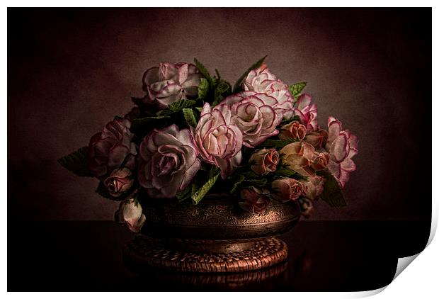  Roses in brass bowl Print by Eddie John