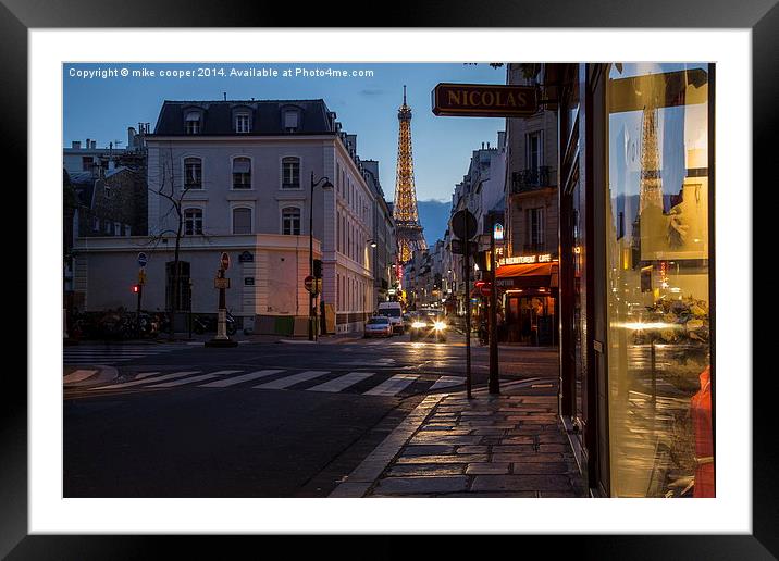  night time comes to paris Framed Mounted Print by mike cooper