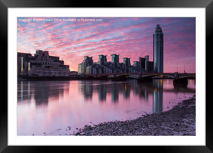 across the water towards  st George wharf Framed Mounted Print by mike cooper