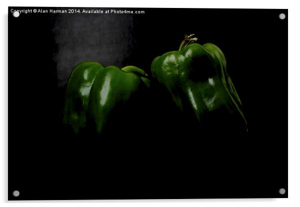 Two Green Peppers Acrylic by Alan Harman