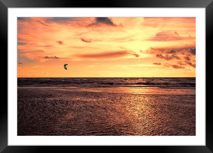  Kitesurfing At The Sunset Framed Mounted Print by Roger Green