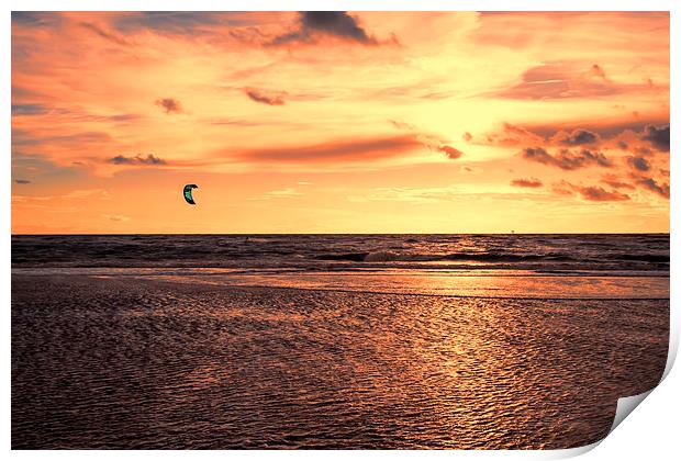  Kitesurfing At The Sunset Print by Roger Green
