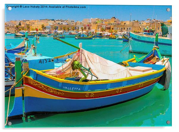 Maltese fishing boats Valletta Acrylic by Laco Hubaty