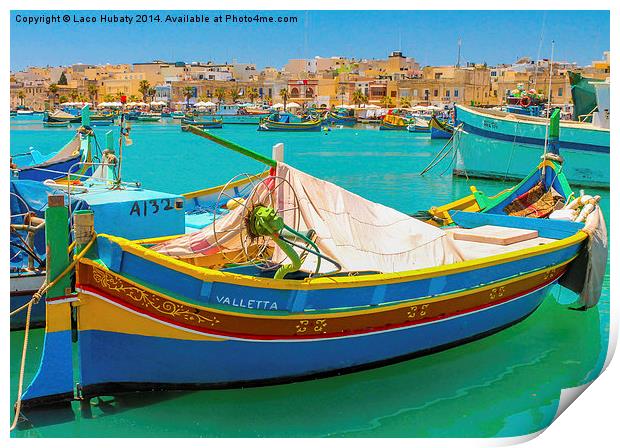 Maltese fishing boats Valletta Print by Laco Hubaty