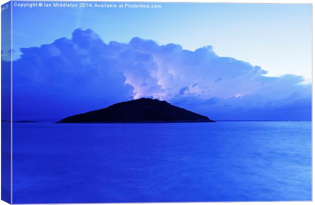 Lightning at dawn over Veli and Mali Osir islands  Canvas Print by Ian Middleton