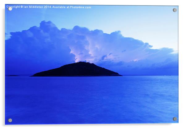 Lightning at dawn over Veli and Mali Osir islands  Acrylic by Ian Middleton