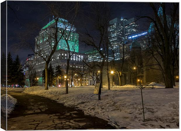 Downtown Montreal at Night Canvas Print by Bob Small