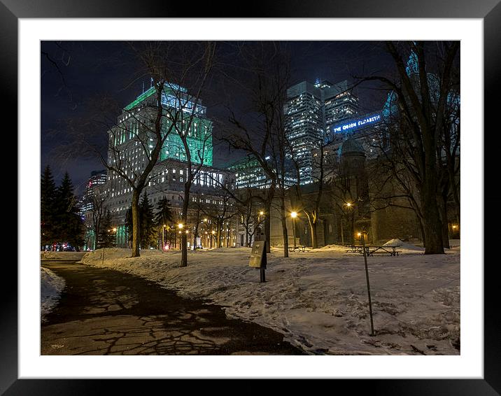 Downtown Montreal at Night Framed Mounted Print by Bob Small