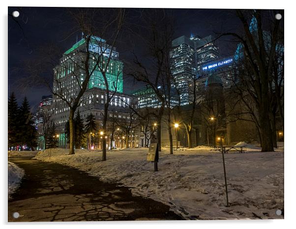 Downtown Montreal at Night Acrylic by Bob Small