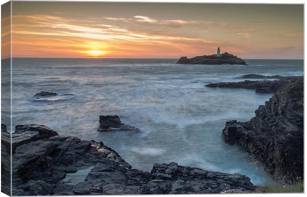  Godrevy Lighthouse at Sunset Canvas Print by Bob Small