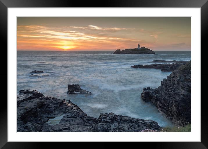  Godrevy Lighthouse at Sunset Framed Mounted Print by Bob Small