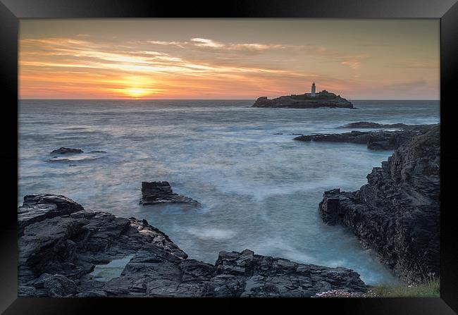  Godrevy Lighthouse at Sunset Framed Print by Bob Small