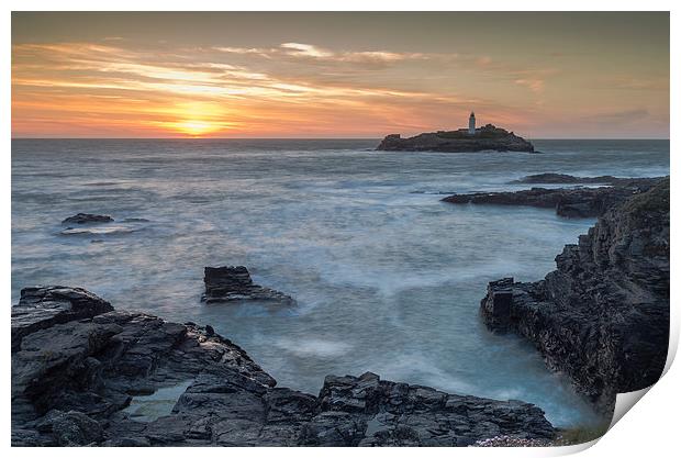  Godrevy Lighthouse at Sunset Print by Bob Small