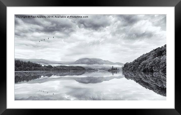 Loch Venachar, The Trossachs. Scotland. Monotone Framed Mounted Print by Paul Appleby