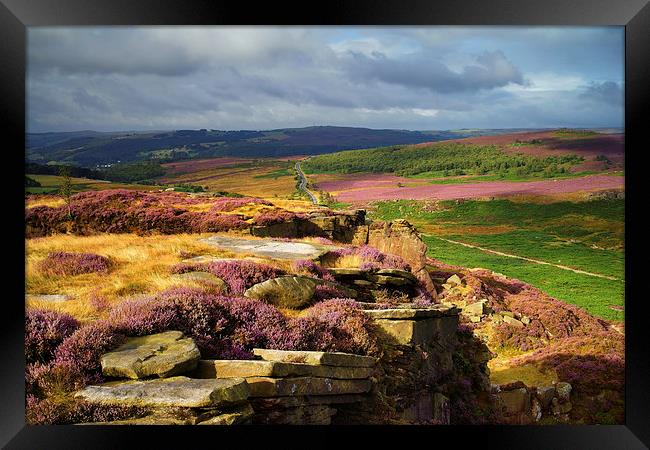 Burbage Rocks and Valley in Summer Framed Print by Darren Galpin