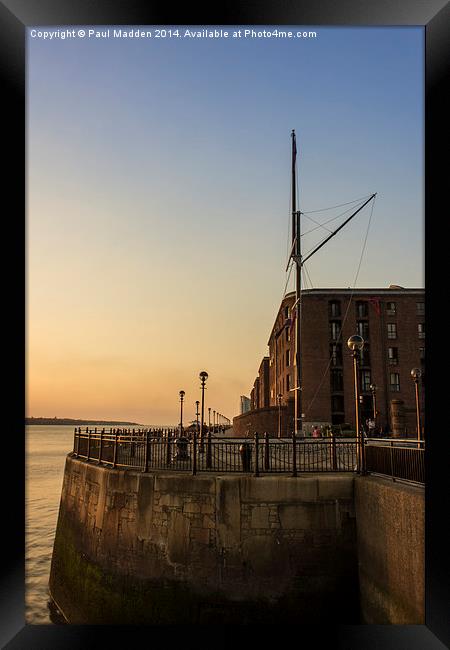 Albert Dock Promenade at sunset Framed Print by Paul Madden