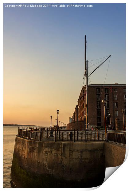 Albert Dock Promenade at sunset Print by Paul Madden