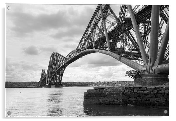 Forth Rail Bridge north east view black and white  Acrylic by Gary Eason