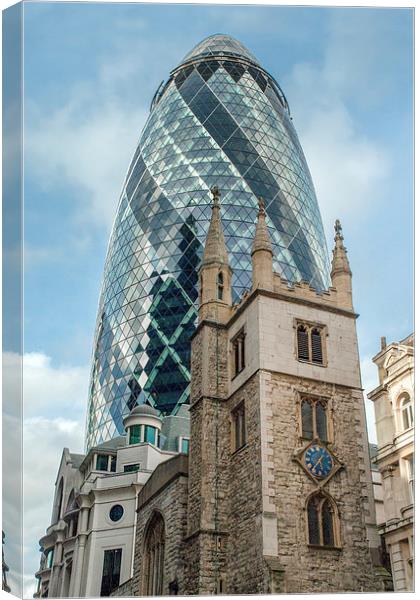 Gherkin and St Andrew Undershaft Canvas Print by Gary Eason