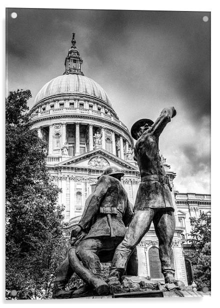 Blitz firefighters memorial grainy black and white Acrylic by Gary Eason