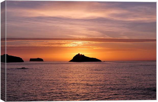  Thatcher Rock Sunrise taken from Meadfoot Beach Canvas Print by Rosie Spooner