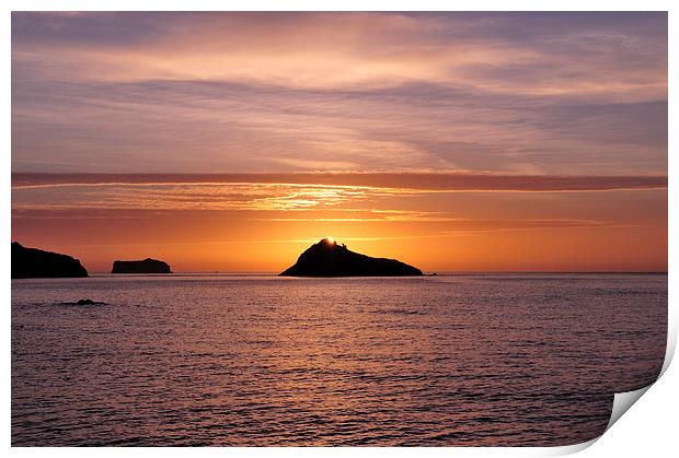  Thatcher Rock Sunrise taken from Meadfoot Beach Print by Rosie Spooner