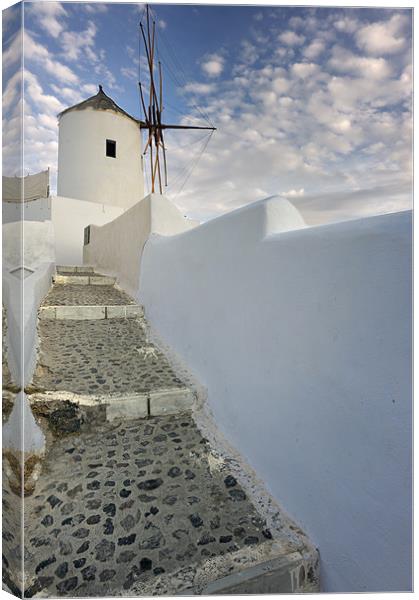 Steps to winmills in Oia, Santorini Canvas Print by Stephen Mole