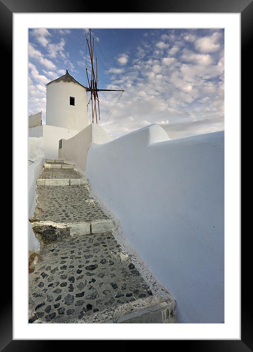 Steps to winmills in Oia, Santorini Framed Mounted Print by Stephen Mole