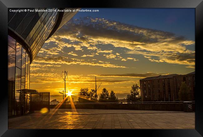 Sunset at the Liverpool Arena Framed Print by Paul Madden