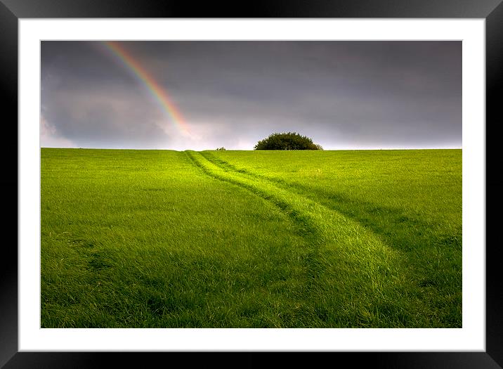  A track in a field leading to a rainbow Framed Mounted Print by Mal Bray