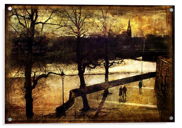  A Romaticised Chester Riverwalk Scene Acrylic by Mal Bray