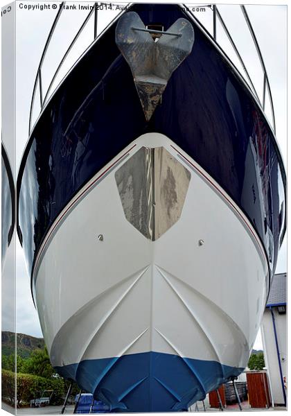  The bow of a yacht set against a blue sky. Canvas Print by Frank Irwin