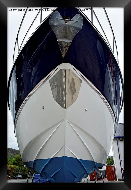  The bow of a yacht set against a blue sky. Framed Print by Frank Irwin