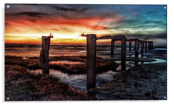  Sunset over the old jetty at Snettisham Acrylic by Gary Pearson