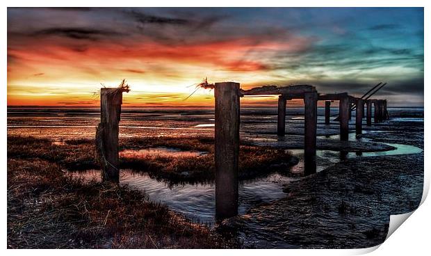  Sunset over the old jetty at Snettisham Print by Gary Pearson