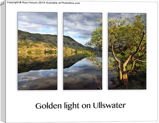   Golden light on Ullswater triptych. Canvas Print by Gary Kenyon