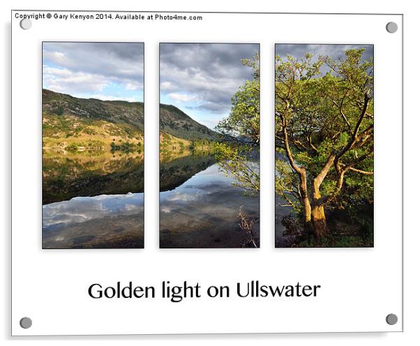   Golden light on Ullswater triptych. Acrylic by Gary Kenyon