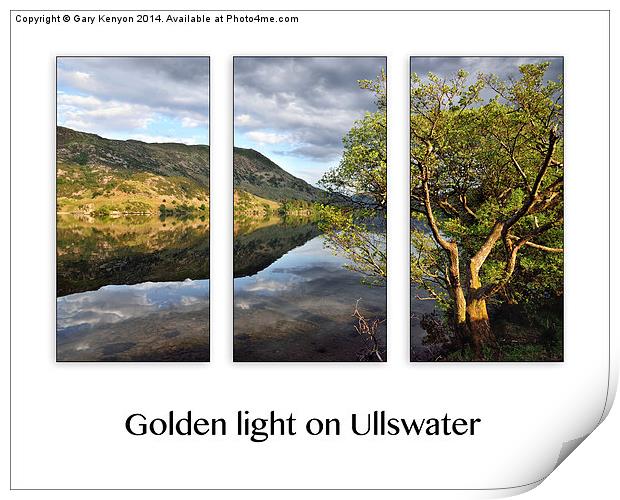   Golden light on Ullswater triptych. Print by Gary Kenyon
