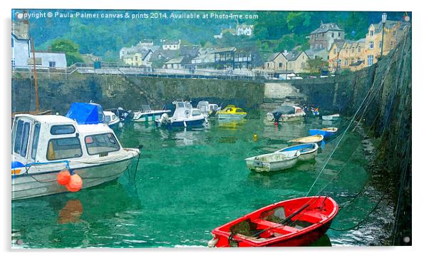  Lynmouth harbour in Devon Acrylic by Paula Palmer canvas