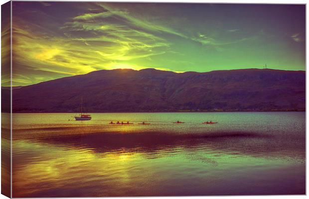  Canoeists at sunset  Canvas Print by Mark Godden