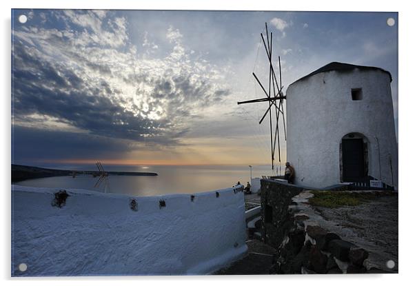 Windmill in Oia, Santorini Acrylic by Stephen Mole