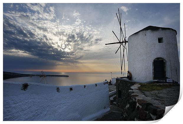 Windmill in Oia, Santorini Print by Stephen Mole