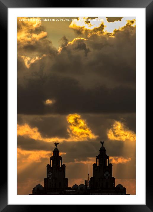 Fiery Sky Above The Liver Building Framed Mounted Print by Paul Madden