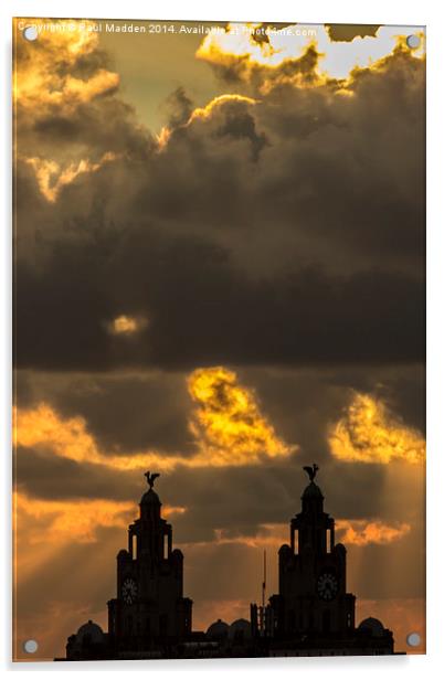 Fiery Sky Above The Liver Building Acrylic by Paul Madden
